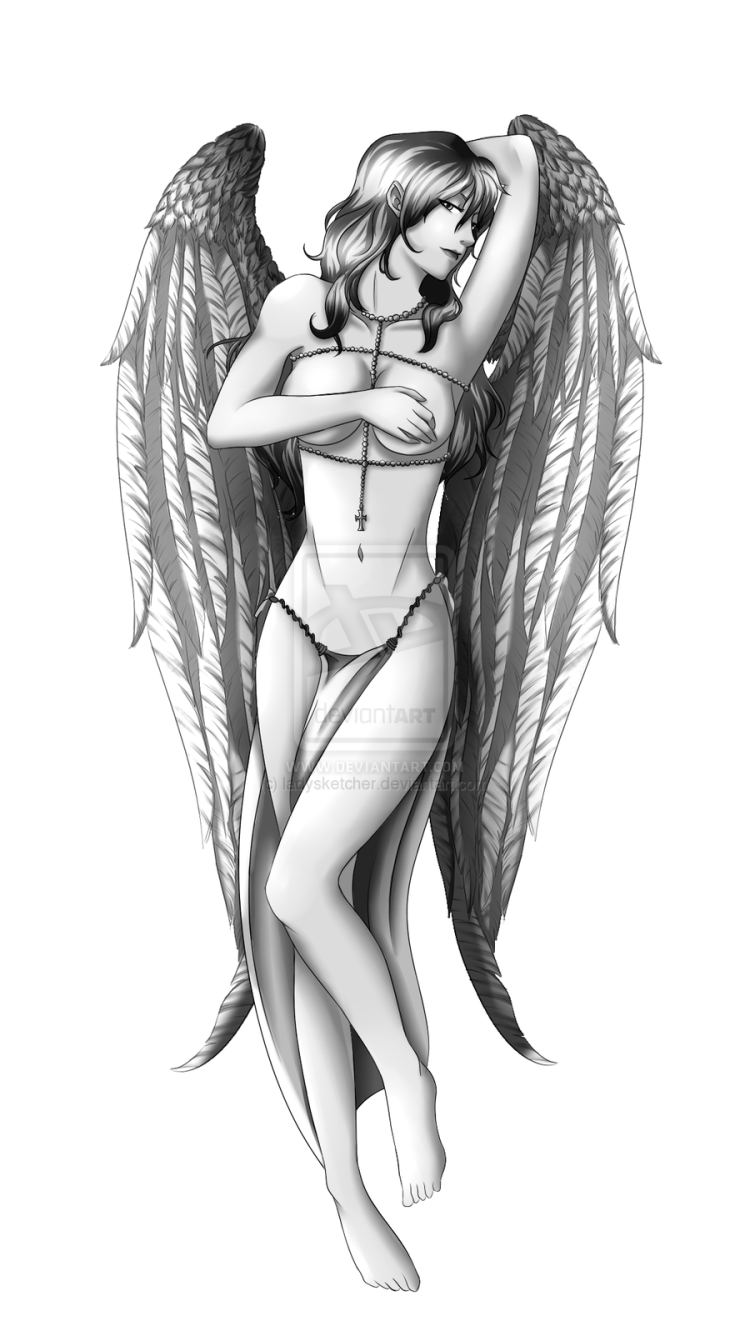 Girl angel tattoo sketch