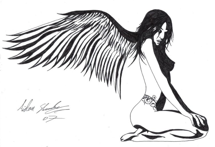 Sketches of tattoos girls angels