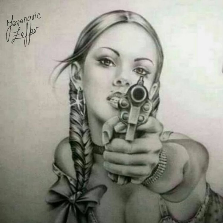 Sketch Chikano Girl with a gun