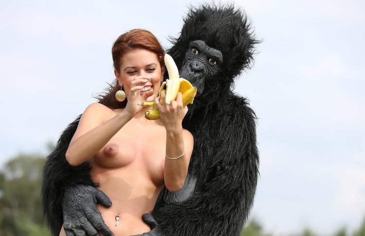 Monkey and naked woman