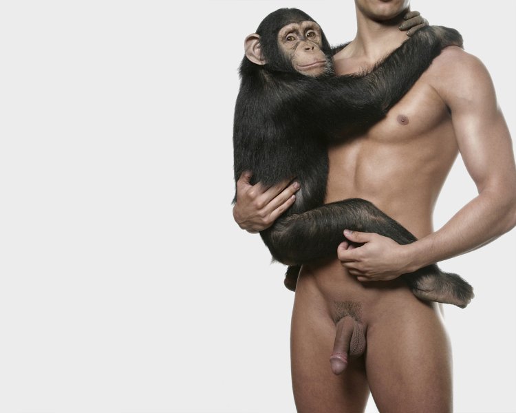 Naked guy with monkey