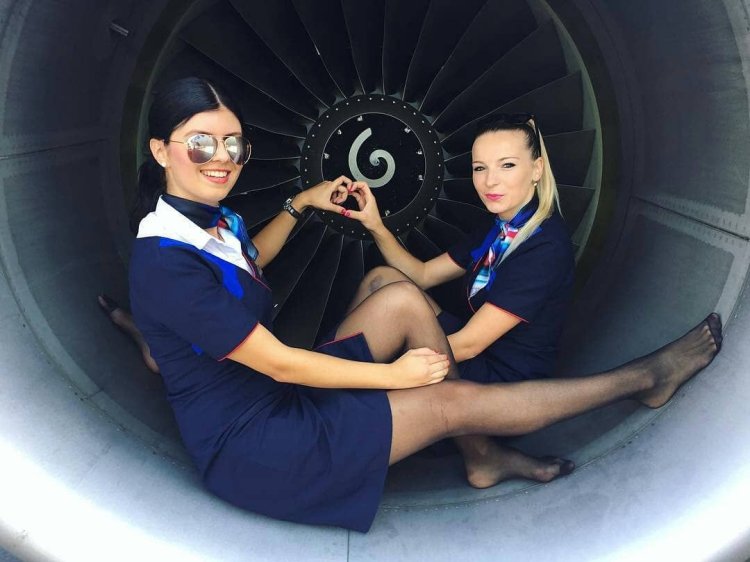 The feet of the stewardess