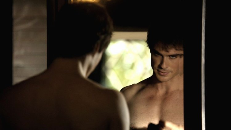 Vampire Diaries Damon and Elena in the bathroom