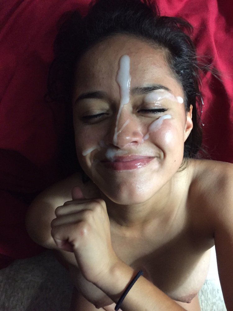 Cumshot on the face of selfie