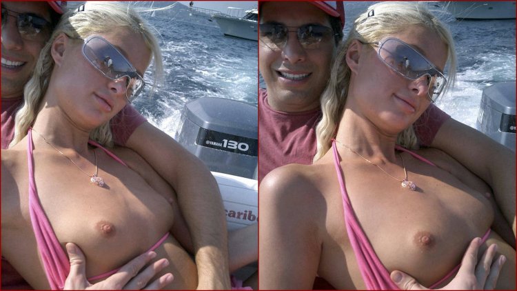 Paris Hilton showed a boob