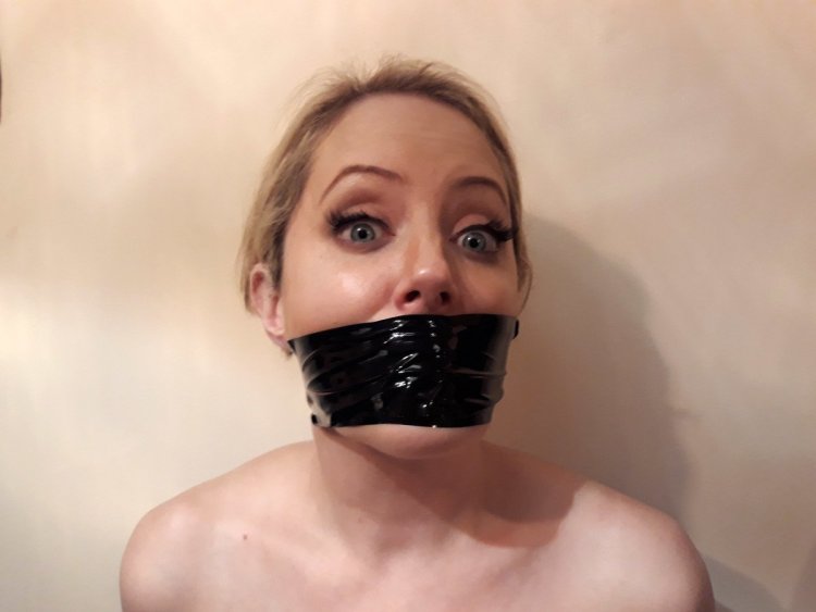 Nude Girls Tape Gagged with Tape Over Pussy