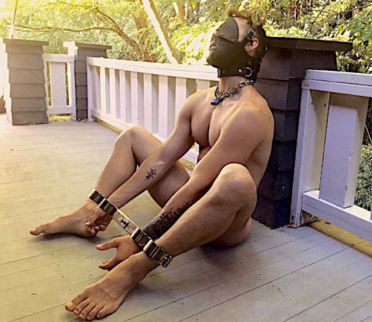 Young Boy Steel Bondage with inscriptions