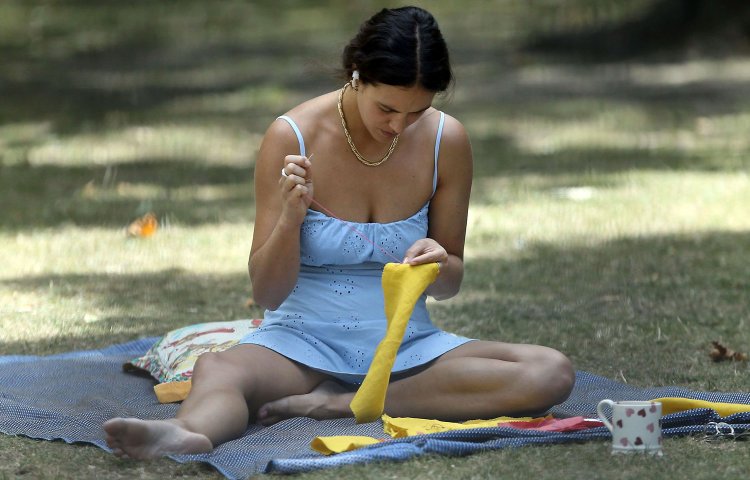 Jessica Brown Findley in a swimsuit