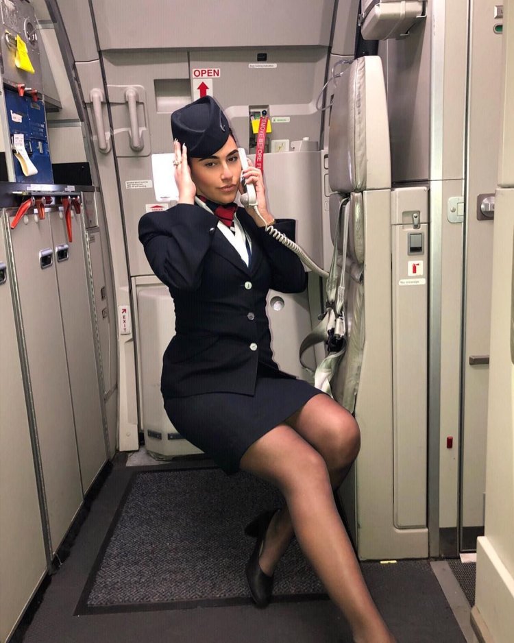 Naked stewardesses in stockings