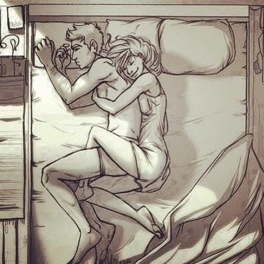 Hugs in bed drawing