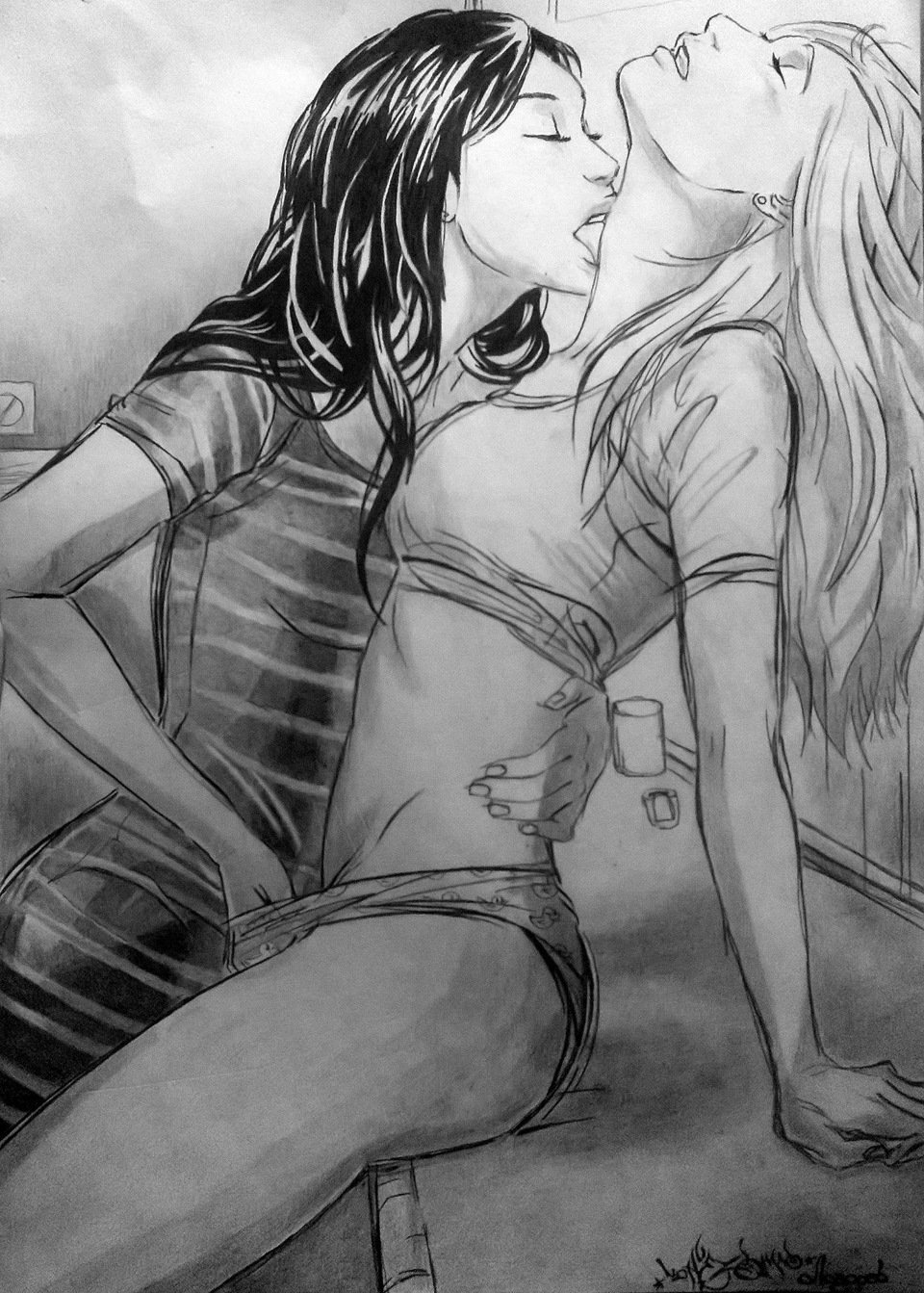 Lesbian drawings with a pencil