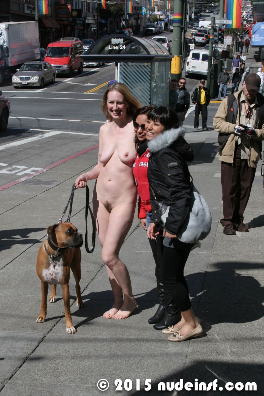 Naked public on the streets of Barcelona