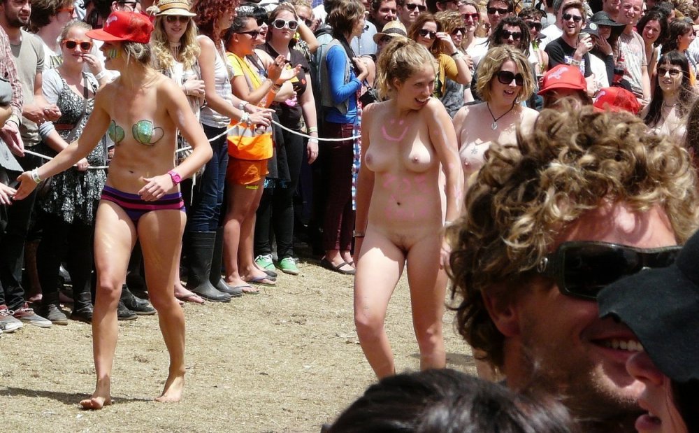 Naturists, beach, body art