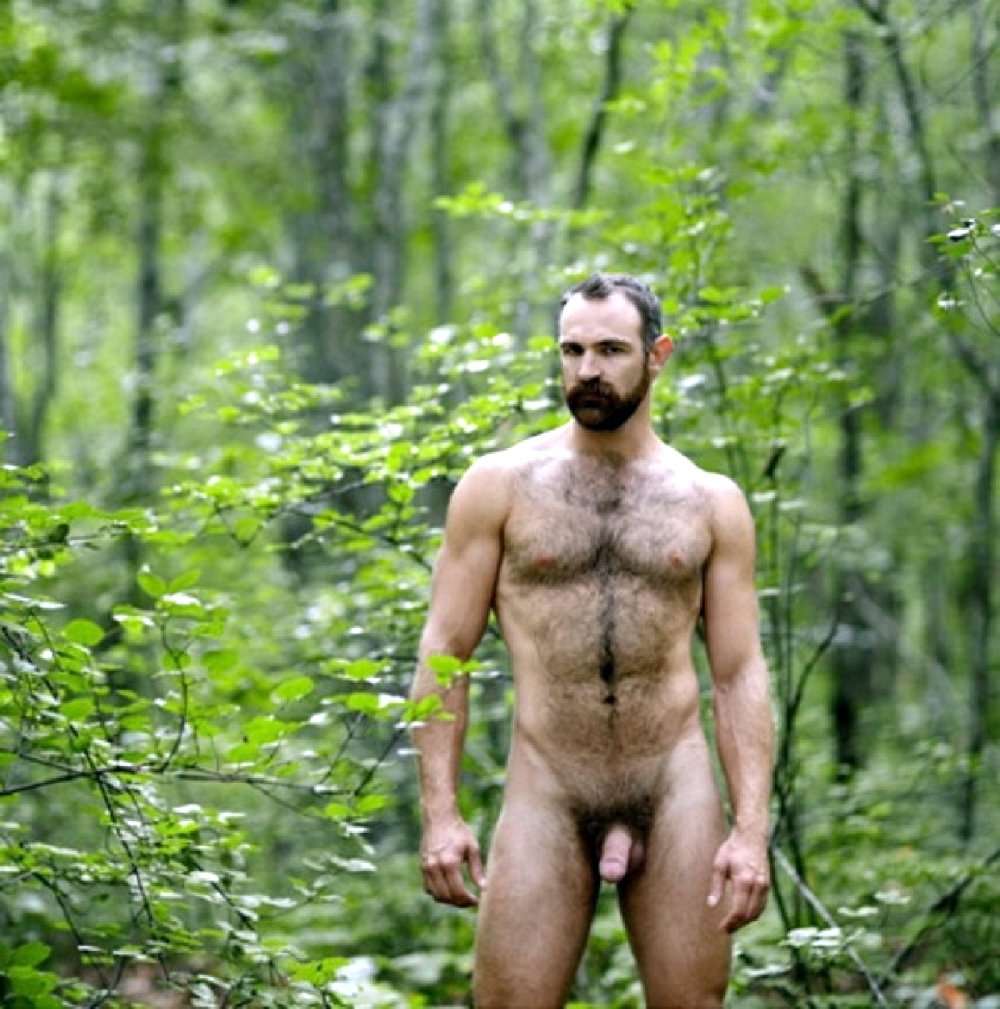 Men naked in nature