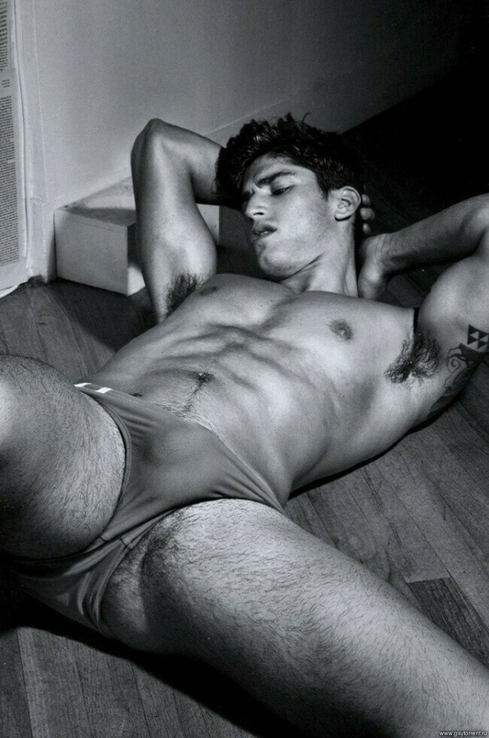 Naked guys wash in the shower