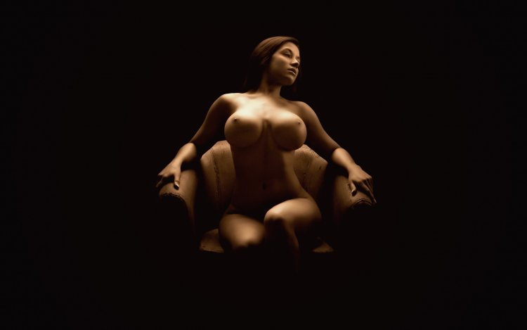 Naked blonde on black background