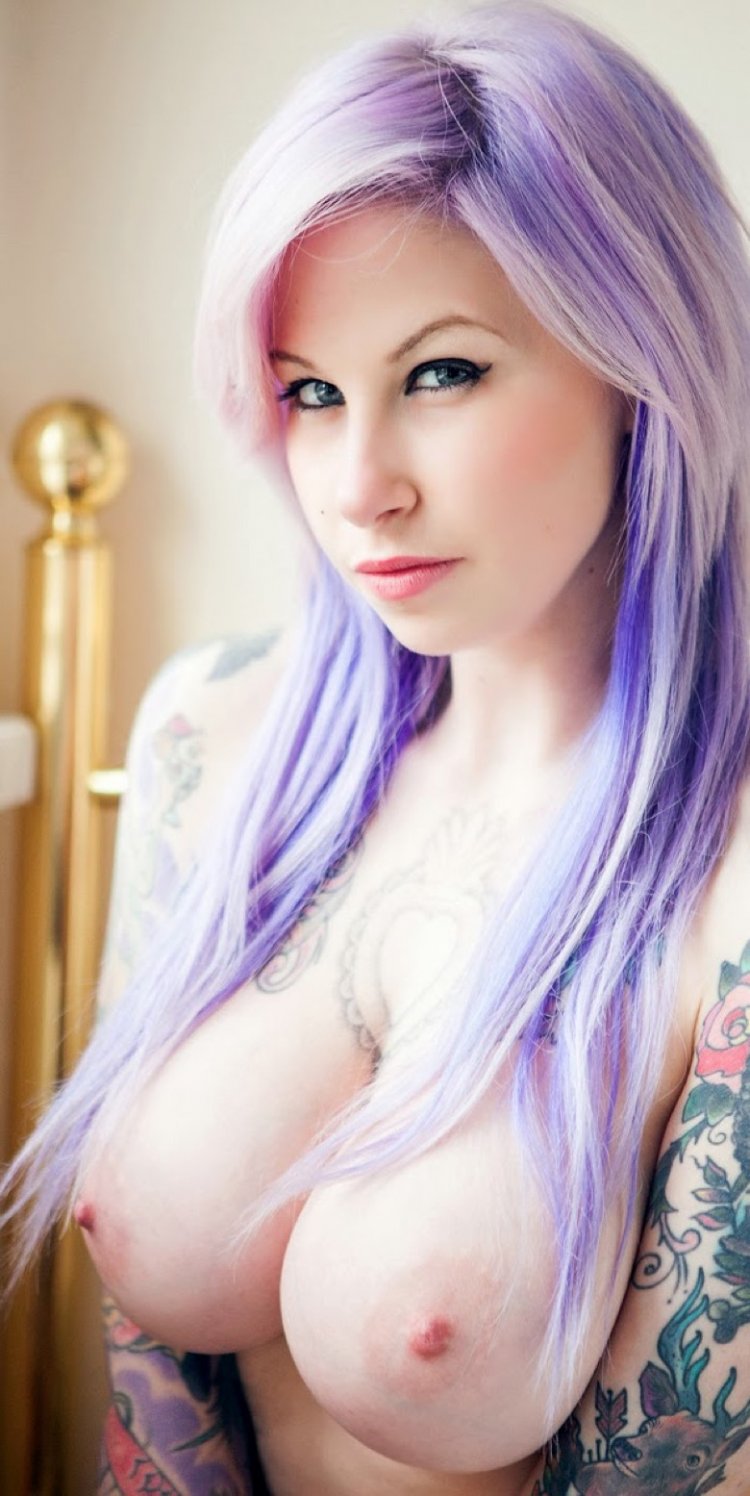 Naked woman with colored hair
