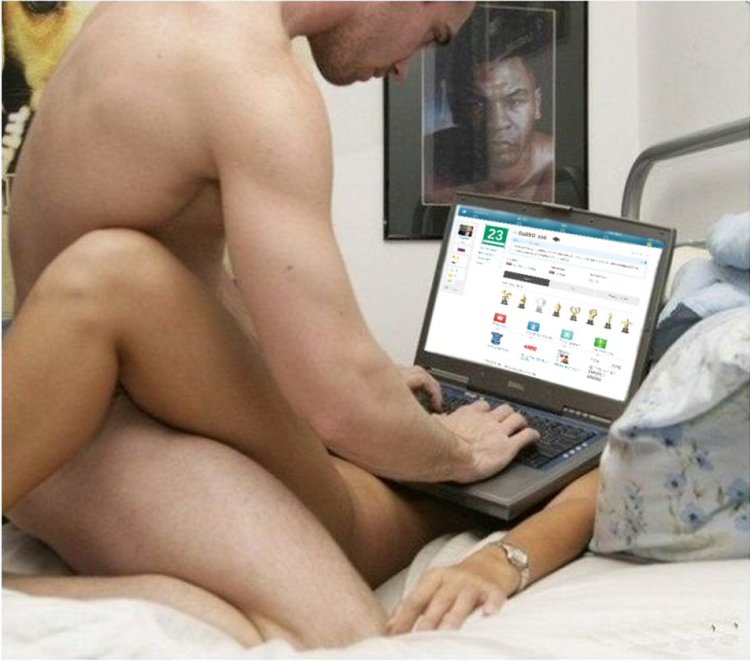 Naked man at a computer