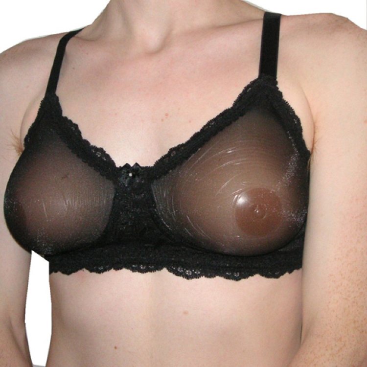 Nipples stick out from her bra