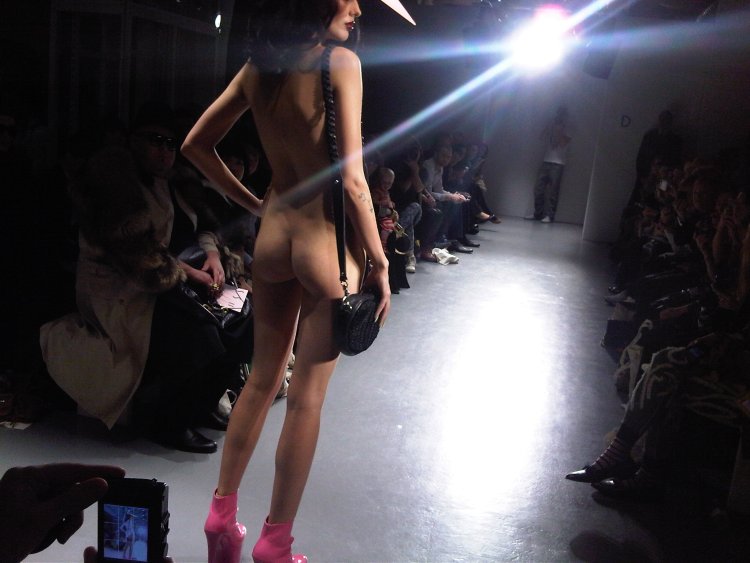 Naked models on fashion show
