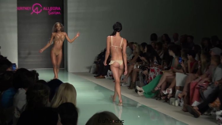 Naked fashion models on the podium
