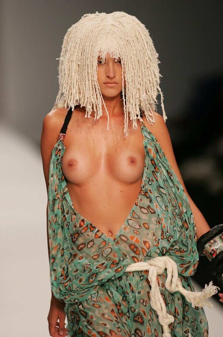 Naked fashion models on the podium