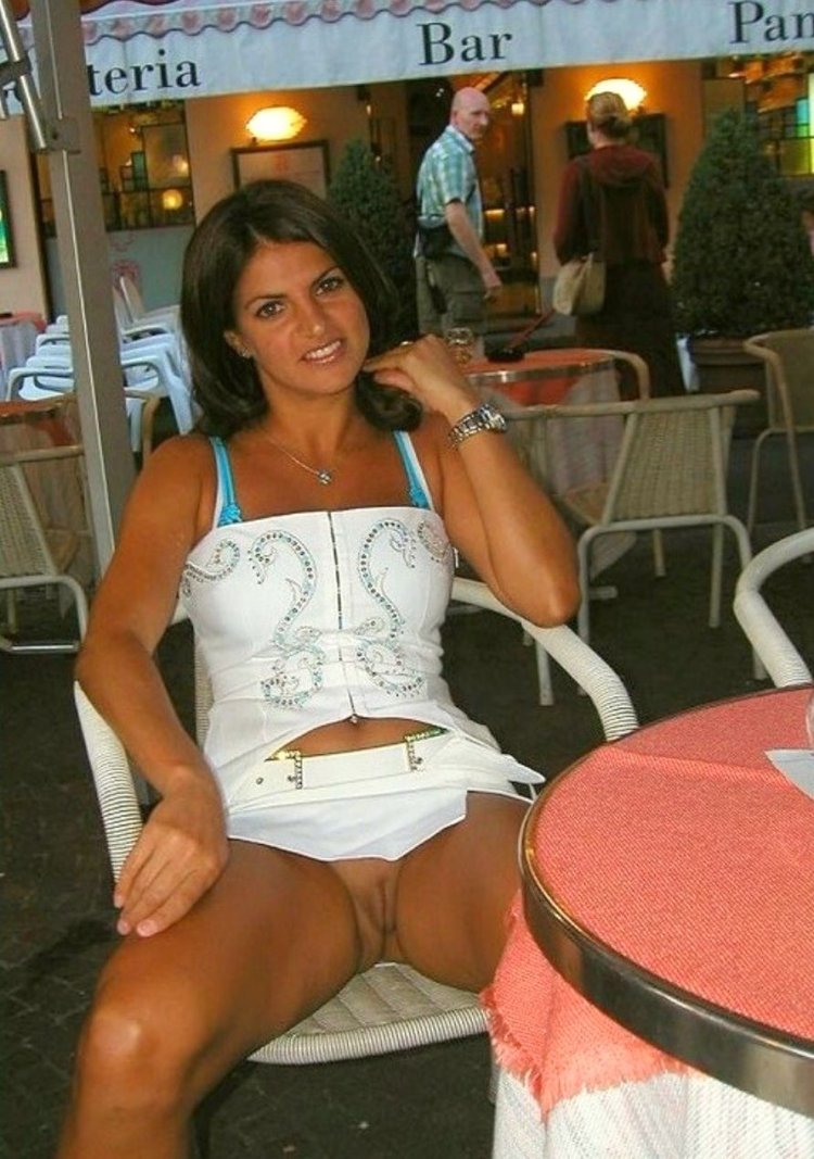 Adult women in skirt without panties