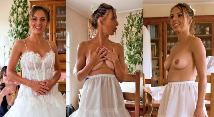 Naked bride in a wedding dress