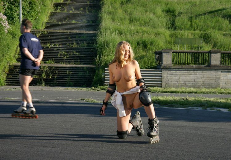 Girls naked on skateboard