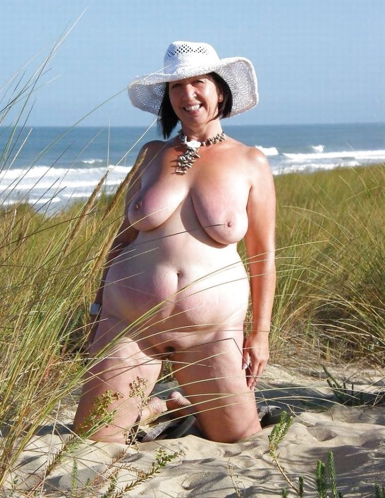 Old woman on topless beach