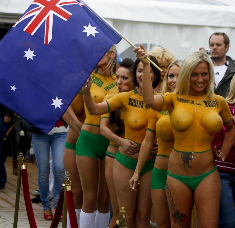 Football fans topless