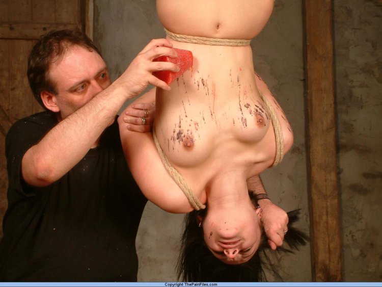 Leather bondage feet restrans Hanging upside down