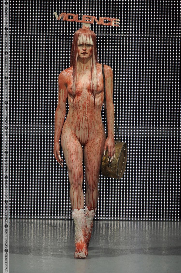 Naked mannequins on the podium