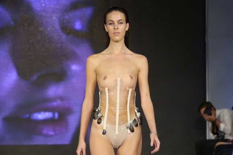 Naked models on fashion show