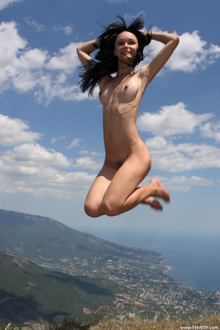 Naked girls jump
