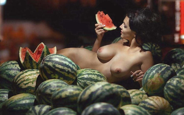 Large watermelons are undressed