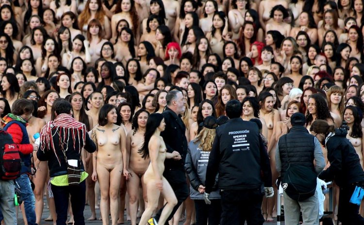 Line of naked women