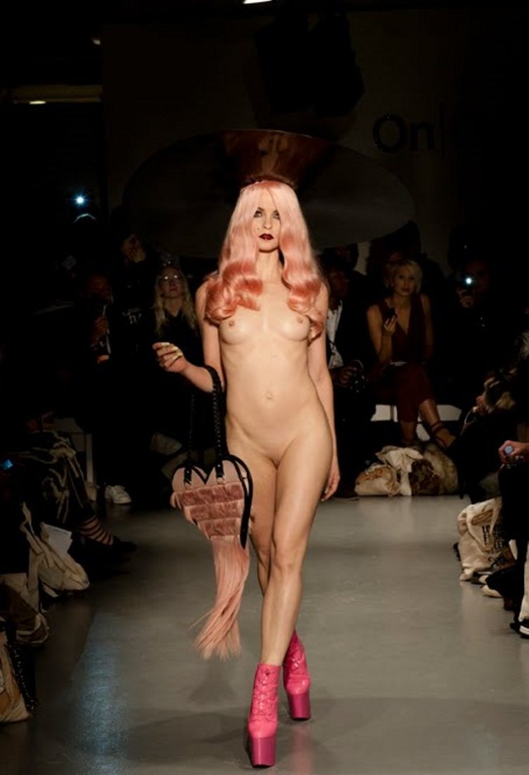 Fashion show with bare breasts
