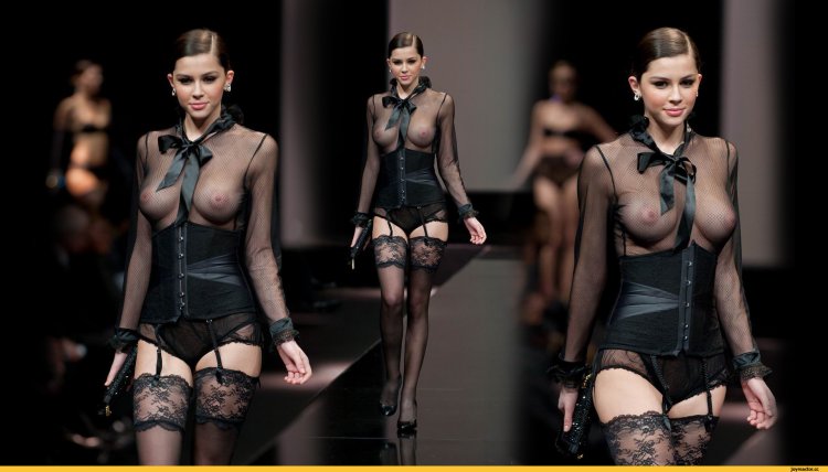 Naked fashion model on the catwalk