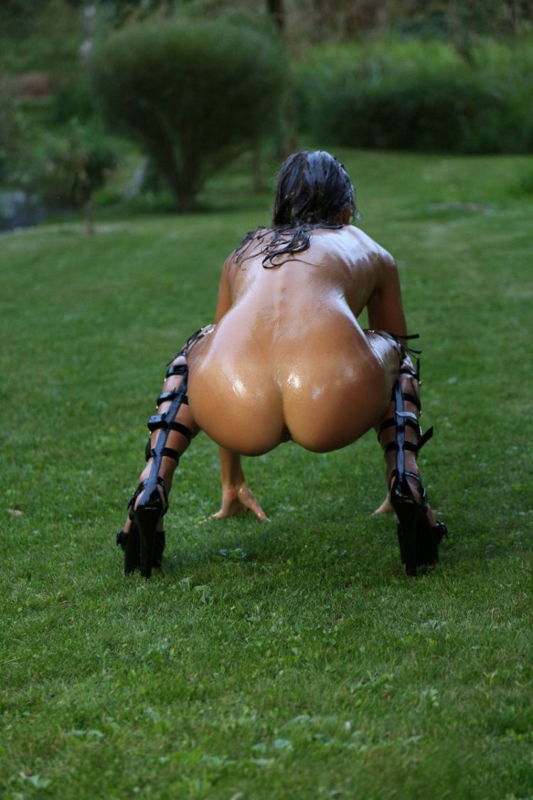 Naked woman squatting