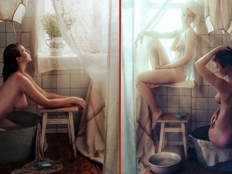 Naked women in retro style