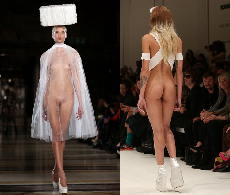 Naked fashion models on the catwalk