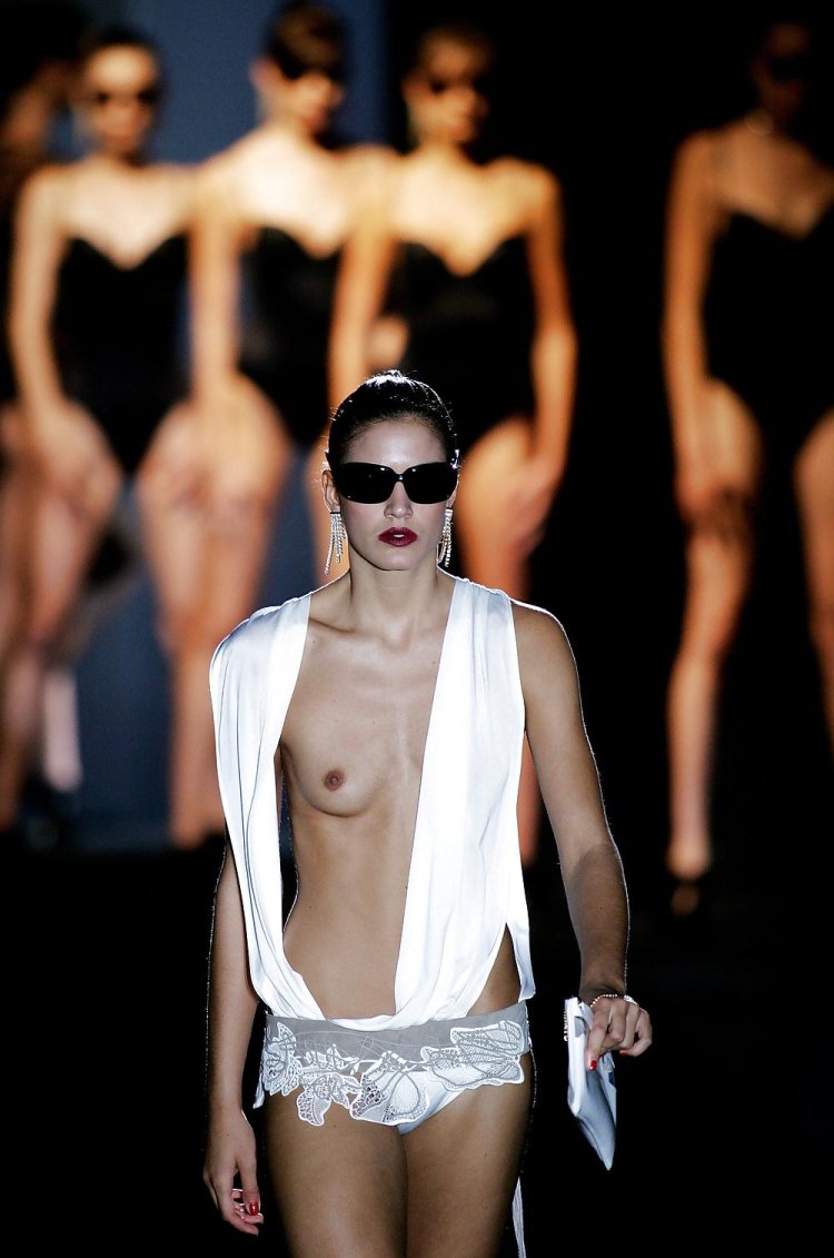 Naked fashion models on the catwalk