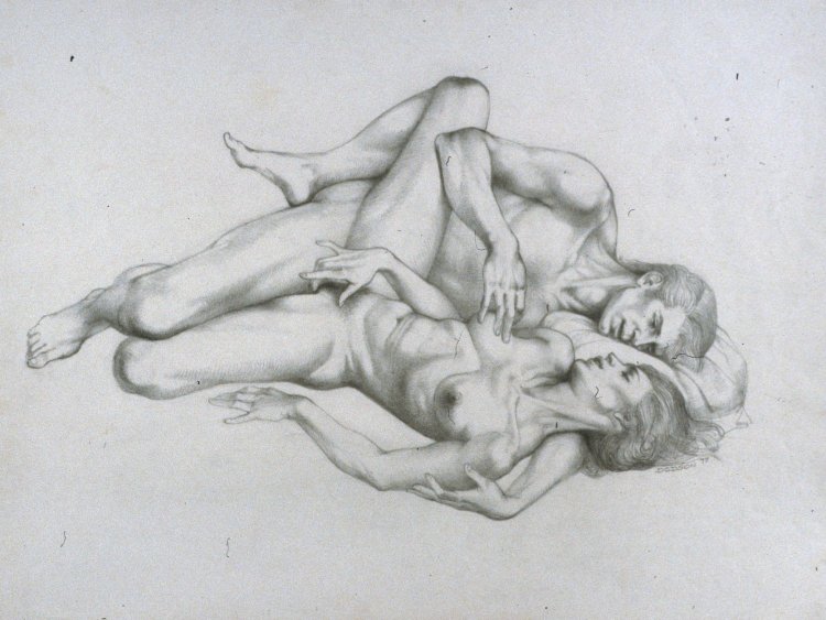 Erotic girls with a pencil