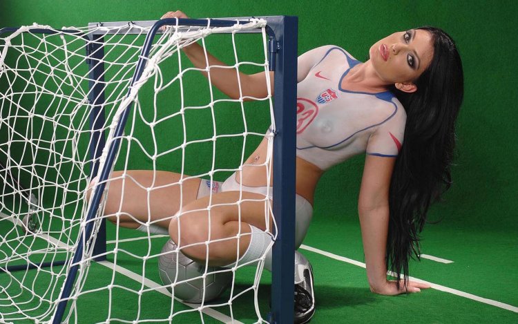 Body art of naked football players