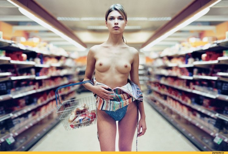 Naked girl in a store photo
