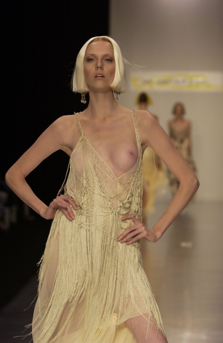 Naked fashion models on the catwalk