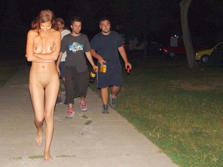 Drunk naked women on the street