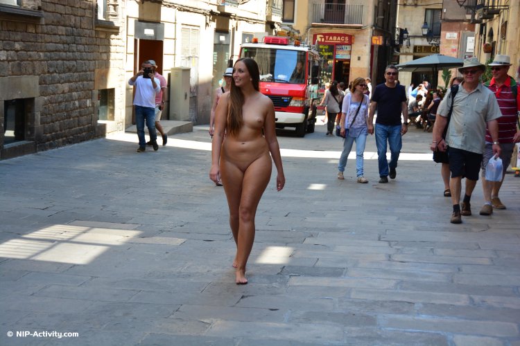 Busty Anja of Nip Activity Walking Around Naked in a German Town