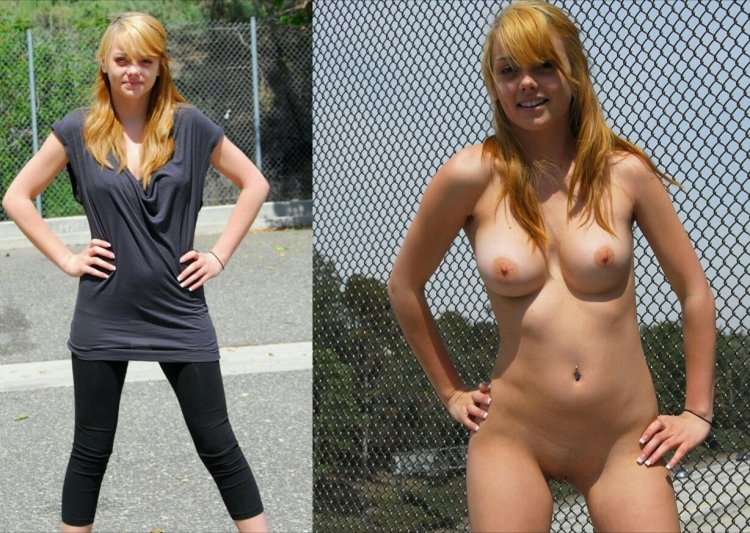 Women in clothes and naked